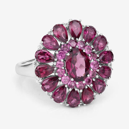 6.19 Carat Genuine Rhodolite and White Topaz .925 Sterling Silver Ring