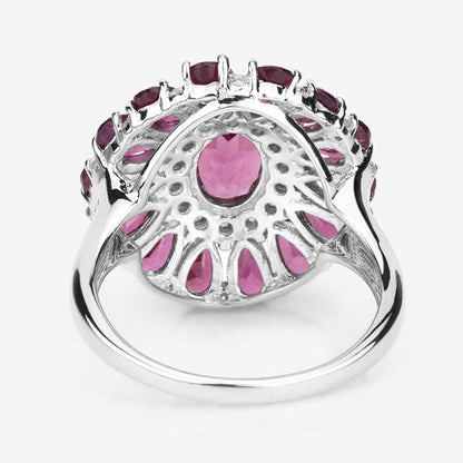 6.19 Carat Genuine Rhodolite and White Topaz .925 Sterling Silver Ring