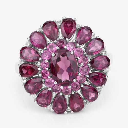 6.19 Carat Genuine Rhodolite and White Topaz .925 Sterling Silver Ring