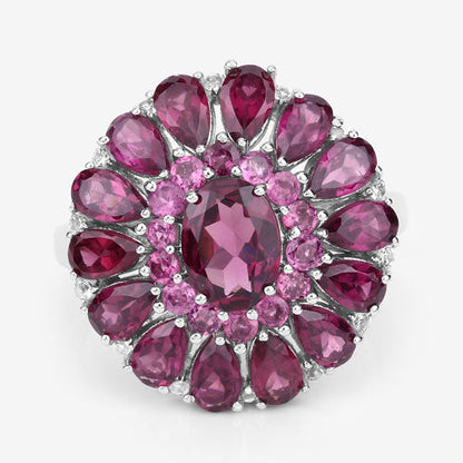 6.19 Carat Genuine Rhodolite and White Topaz .925 Sterling Silver Ring