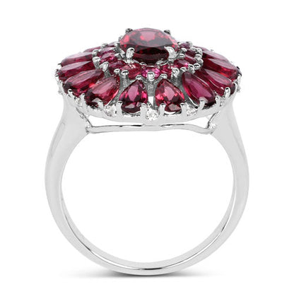 6.19 Carat Genuine Rhodolite and White Topaz .925 Sterling Silver Ring