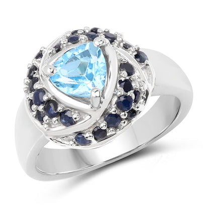 1.61 Carat Genuine Swiss Blue Topaz & Blue Sapphire .925 Sterling Silver Ring