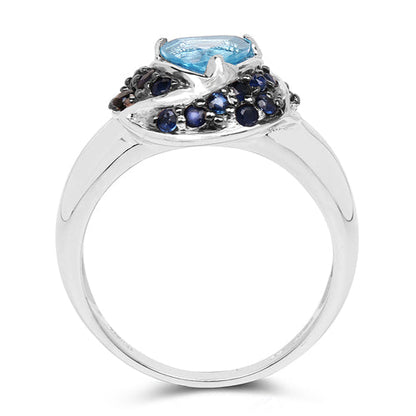 1.61 Carat Genuine Swiss Blue Topaz & Blue Sapphire .925 Sterling Silver Ring