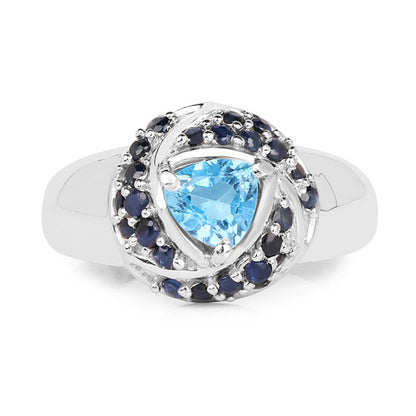 1.61 Carat Genuine Swiss Blue Topaz & Blue Sapphire .925 Sterling Silver Ring