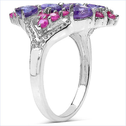2.58 Carat Genuine Amethyst & Ruby .925 Sterling Silver Ring