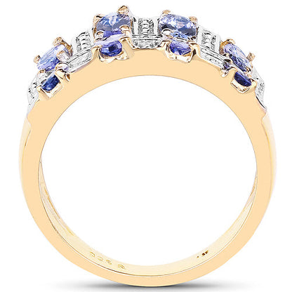 14K Yellow Gold Plated 1.68 Carat Genuine Tanzanite .925 Sterling Silver Ring