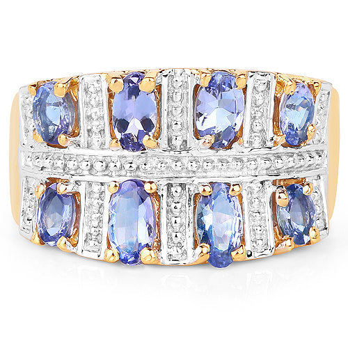 14K Yellow Gold Plated 1.68 Carat Genuine Tanzanite .925 Sterling Silver Ring