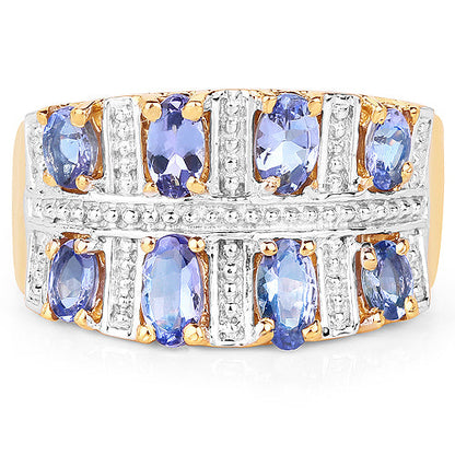 14K Yellow Gold Plated 1.68 Carat Genuine Tanzanite .925 Sterling Silver Ring
