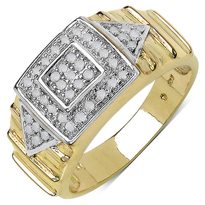 14K Yellow Gold Plated 0.21 Carat Genuine White Diamond .925 Sterling Silver Ring