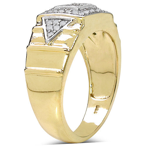 14K Yellow Gold Plated 0.21 Carat Genuine White Diamond .925 Sterling Silver Ring