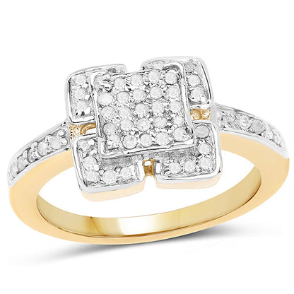 14K Yellow Gold Plated 0.24 Carat Genuine White Diamond .925 Sterling Silver Ring