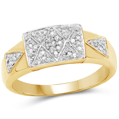 14K Yellow Gold Plated 0.21 Carat Genuine White Diamond .925 Sterling Silver Ring
