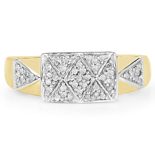 14K Yellow Gold Plated 0.21 Carat Genuine White Diamond .925 Sterling Silver Ring