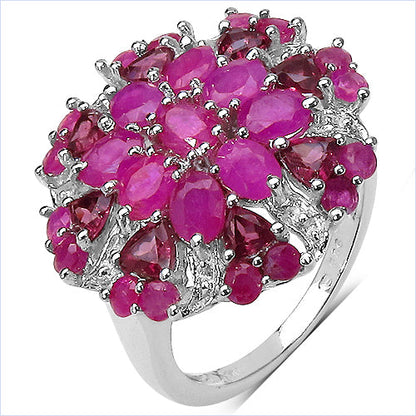 3.90 Carat Genuine Ruby & Rhodolite .925 Sterling Silver Ring