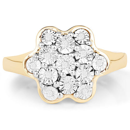14K Yellow Gold Plated 0.07 Carat Genuine White Diamond .925 Sterling Silver Ring