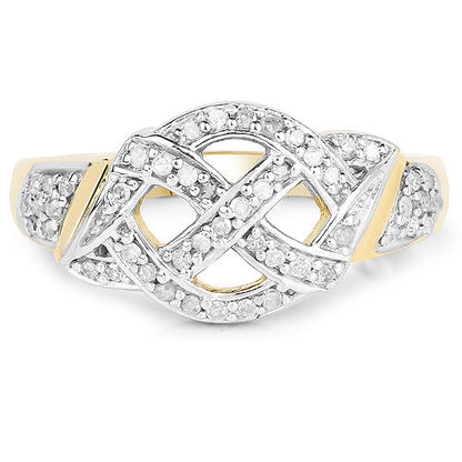 14K Yellow Gold Plated 0.21 Carat Genuine White Diamond .925 Sterling Silver Ring