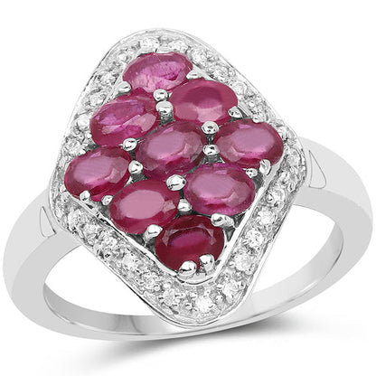 2.12 Carat Genuine Glass Filled Ruby & White Zircon .925 Sterling Silver Ring