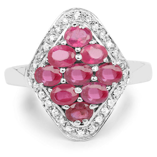 2.12 Carat Genuine Glass Filled Ruby & White Zircon .925 Sterling Silver Ring