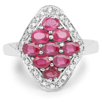 2.12 Carat Genuine Glass Filled Ruby & White Zircon .925 Sterling Silver Ring