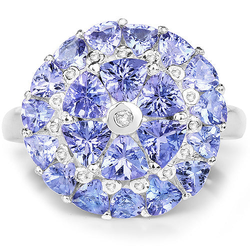 2.96 Carat Genuine Tanzanite and White Diamond .925 Sterling Silver Ring