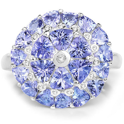 2.96 Carat Genuine Tanzanite and White Diamond .925 Sterling Silver Ring