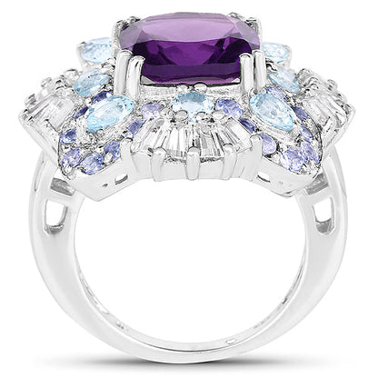 8.38 Carat Genuine Multi Stones .925 Sterling Silver Ring
