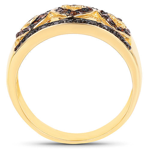 14K Yellow Gold Plated 0.32 Carat Genuine Black Diamond and Red Diamond .925 Sterling Silver Ring