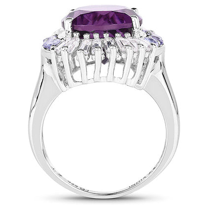 5.24 Carat Genuine Amethyst, Tanzanite & White Topaz .925 Sterling Silver Ring