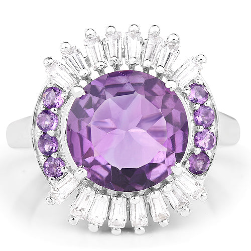 5.20 Carat Genuine Amethyst and White Topaz .925 Sterling Silver Ring