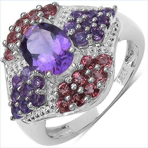 2.24 Carat Genuine Amethyst and Rhodolite .925 Sterling Silver Ring