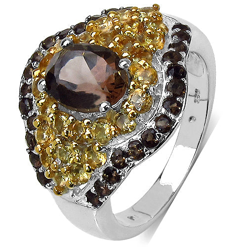 2.56 Carat Genuine Smoky Quartz & Citrine .925 Sterling Silver Ring
