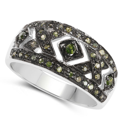 0.27 Carat Genuine Green Diamond .925 Sterling Silver Ring