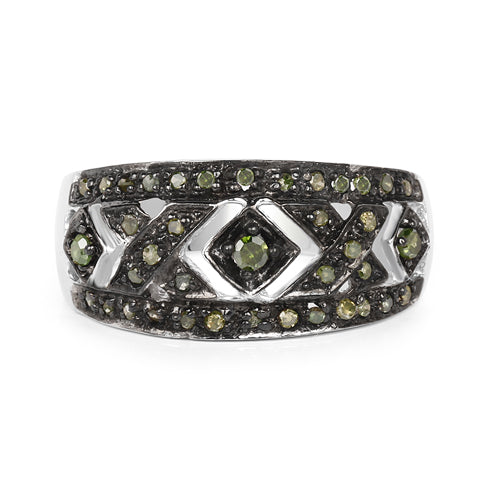 0.27 Carat Genuine Green Diamond .925 Sterling Silver Ring