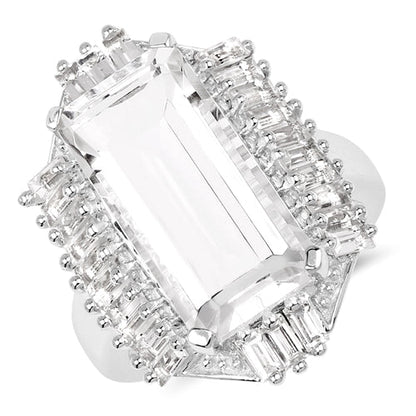 9.77 Carat Genuine Crystal Quartz & White Topaz .925 Sterling Silver Ring