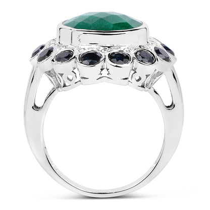 6.88 Carat Dyed Emerald & Blue Sapphire .925 Sterling Silver Ring