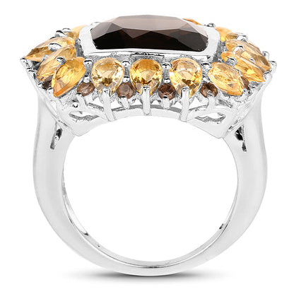 9.16 Carat Genuine Smoky Quartz & Citrine .925 Sterling Silver Ring