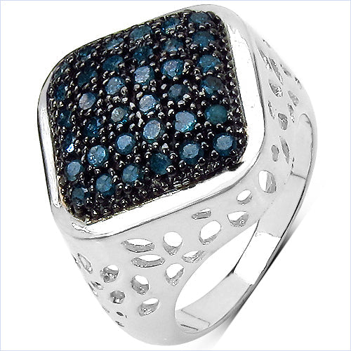 0.54 Carat Genuine Blue Diamond .925 Sterling Silver Ring