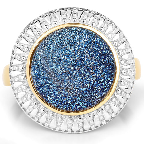 4.90 Carat Genuine Cobalt Blue Drusy .925 Sterling Silver Ring