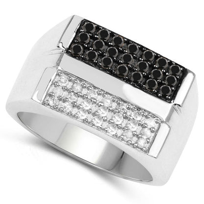 0.64 Carat Genuine Black Diamond and White Diamond .925 Sterling Silver Ring