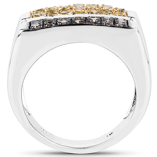 0.63 Carat Genuine Champagne Diamond and Yellow Diamond .925 Sterling Silver Ring