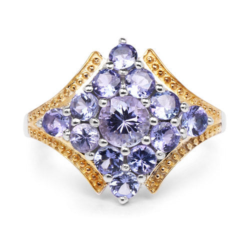 Two Tone Plated 1.67 Carat Genuine Tanzanite .925 Sterling Silver Ring