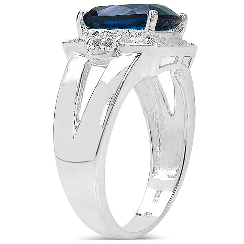 3.64 Carat Genuine London Blue Topaz and White Topaz .925 Sterling Silver Ring