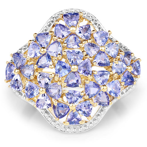 14K Yellow Gold Plated 3.60 Carat Genuine Tanzanite .925 Sterling Silver Ring