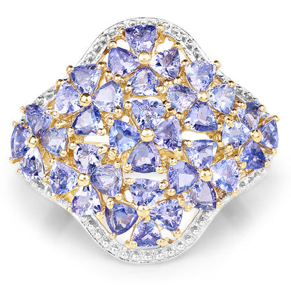 14K Yellow Gold Plated 3.60 Carat Genuine Tanzanite .925 Sterling Silver Ring