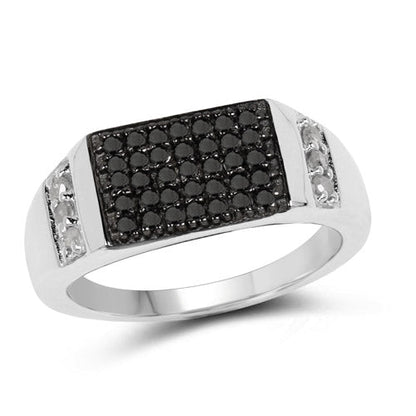 0.55 Carat Genuine Black Diamond and White Diamond .925 Sterling Silver Ring