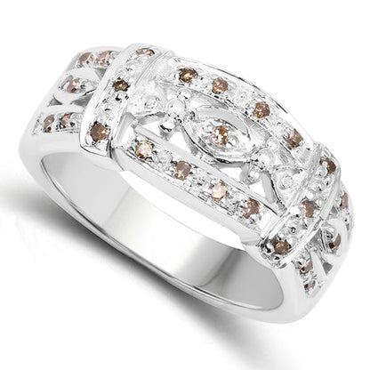 0.32 Carat Genuine Champagne Diamond .925 Sterling Silver Ring