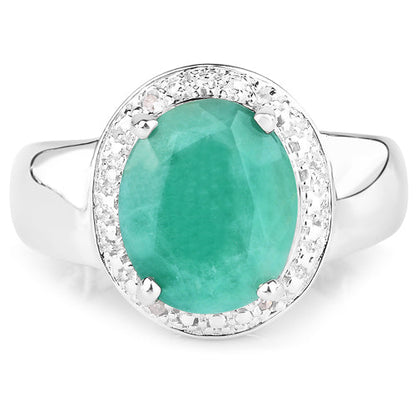 4.72 Carat Genuine Emerald and White Diamond .925 Sterling Silver Ring