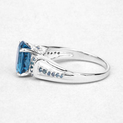 2.72 Carat Genuine London Blue Topaz and Blue Diamond .925 Sterling Silver Ring