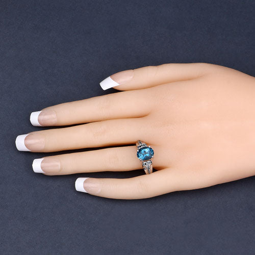 2.72 Carat Genuine London Blue Topaz and Blue Diamond .925 Sterling Silver Ring