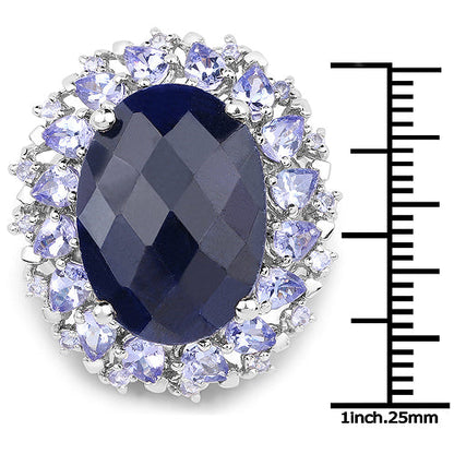17.81 Carat Dyed Sapphire and Tanzanite .925 Sterling Silver Ring
